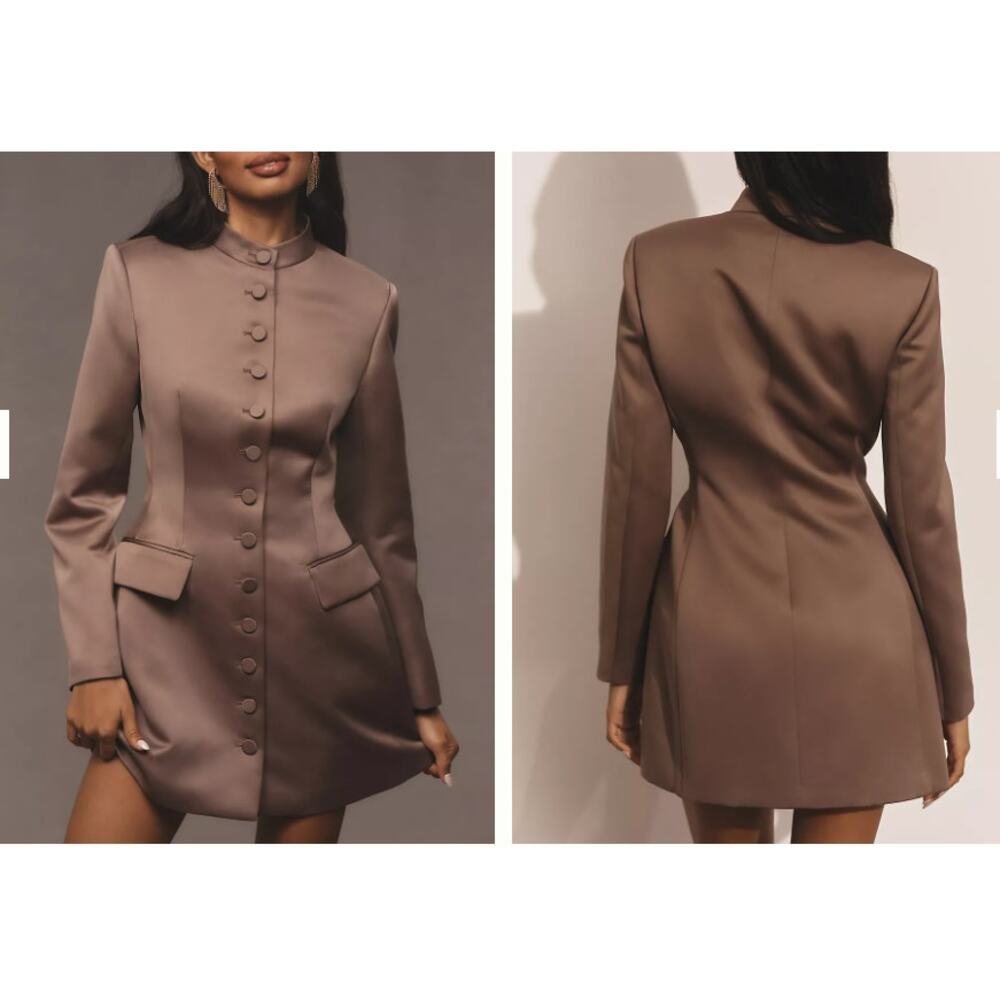Anthropologie Mare Mare Taupe, Long Sleeve, Button Front Mini Dress NWT- 2XS - Picture 4 of 12